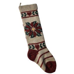 Vintage Poinsettia Russ Berrie Christmas Stocking Knit 19"